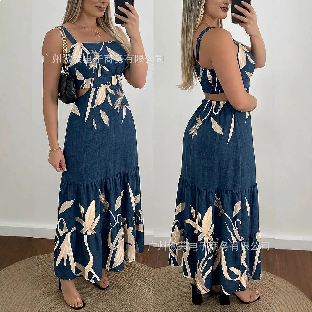 Women's Rose Print Hollow Out Strappy Sundress Summer Dresses Jumpsuit Playsuit Matching Set
