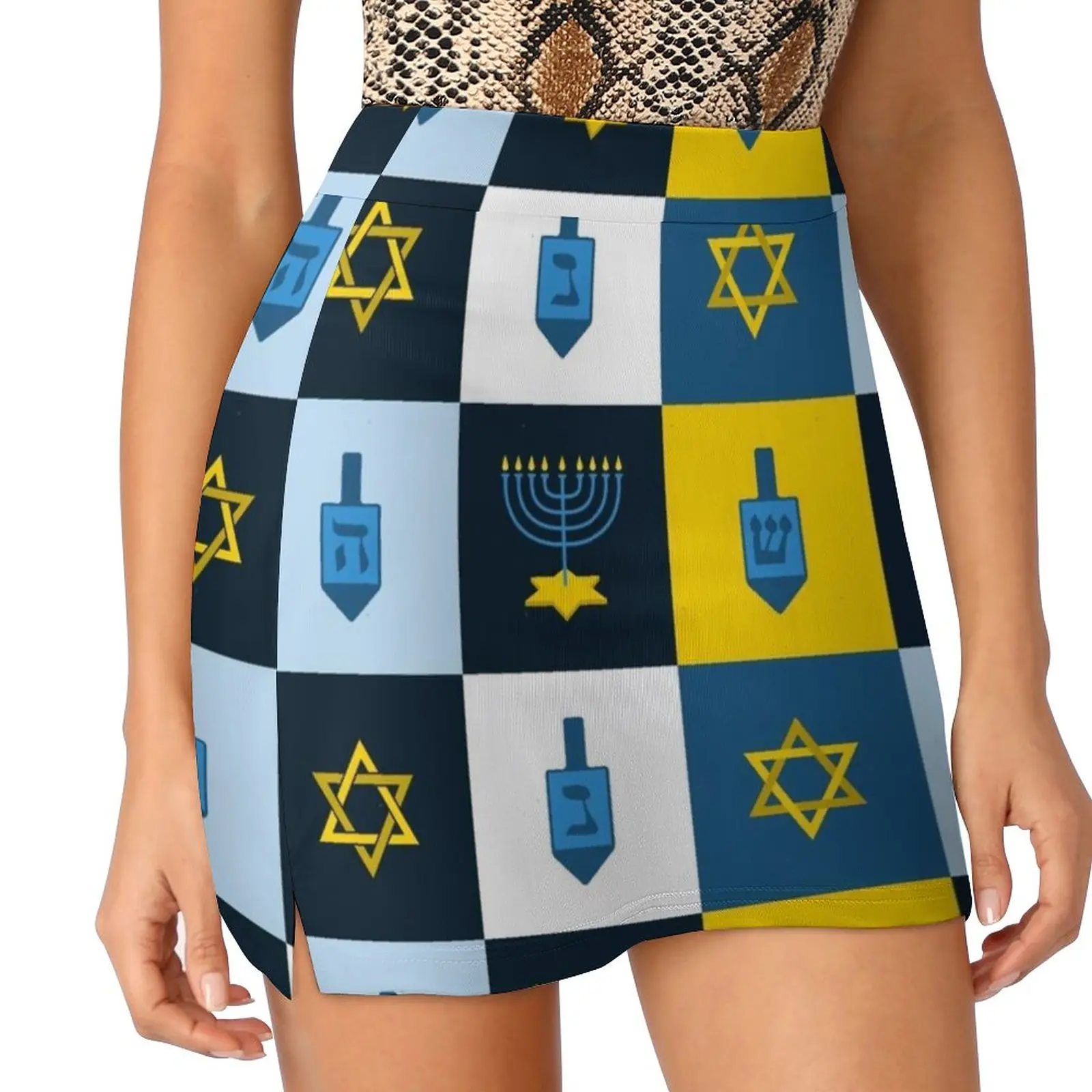 Colorblock Hebrew Hanukkah Skirts Woman Fashion 2022 Pant Skirt Mini Skirts Office Short Skirt Colorblock Hebrew Hanukkah