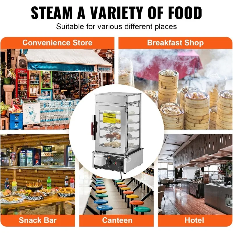 شاشة تسخين الطعام التجارية VEVOR، آلة تدفئة كعكة الطعام بالبخار من 5 طبقات، 86 ℉ ~230 ℉   التحكم في درجة الحرارة، غير القابل للصدأ