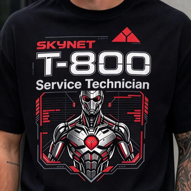 Cool Robot Tshirt T-800 Skynet Service Technician Sci Fi Graphic Casual Mens Short Sleeve Tee Cotton Unisex Harajuku Y2k Top