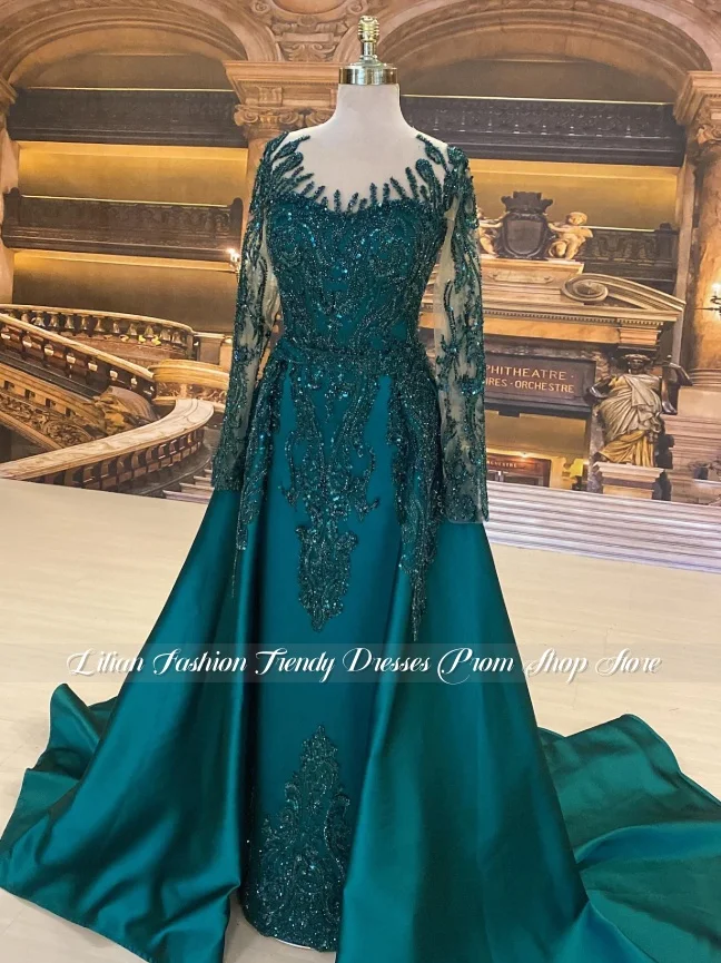 Vestido de Novia Personalizado de Manga Larga con Cuentas, Verde Cazador, Estilo Oriental, Vestido de Novia Afgana, Vestido de Noche para Henna, Vestido de Nikkah 2026