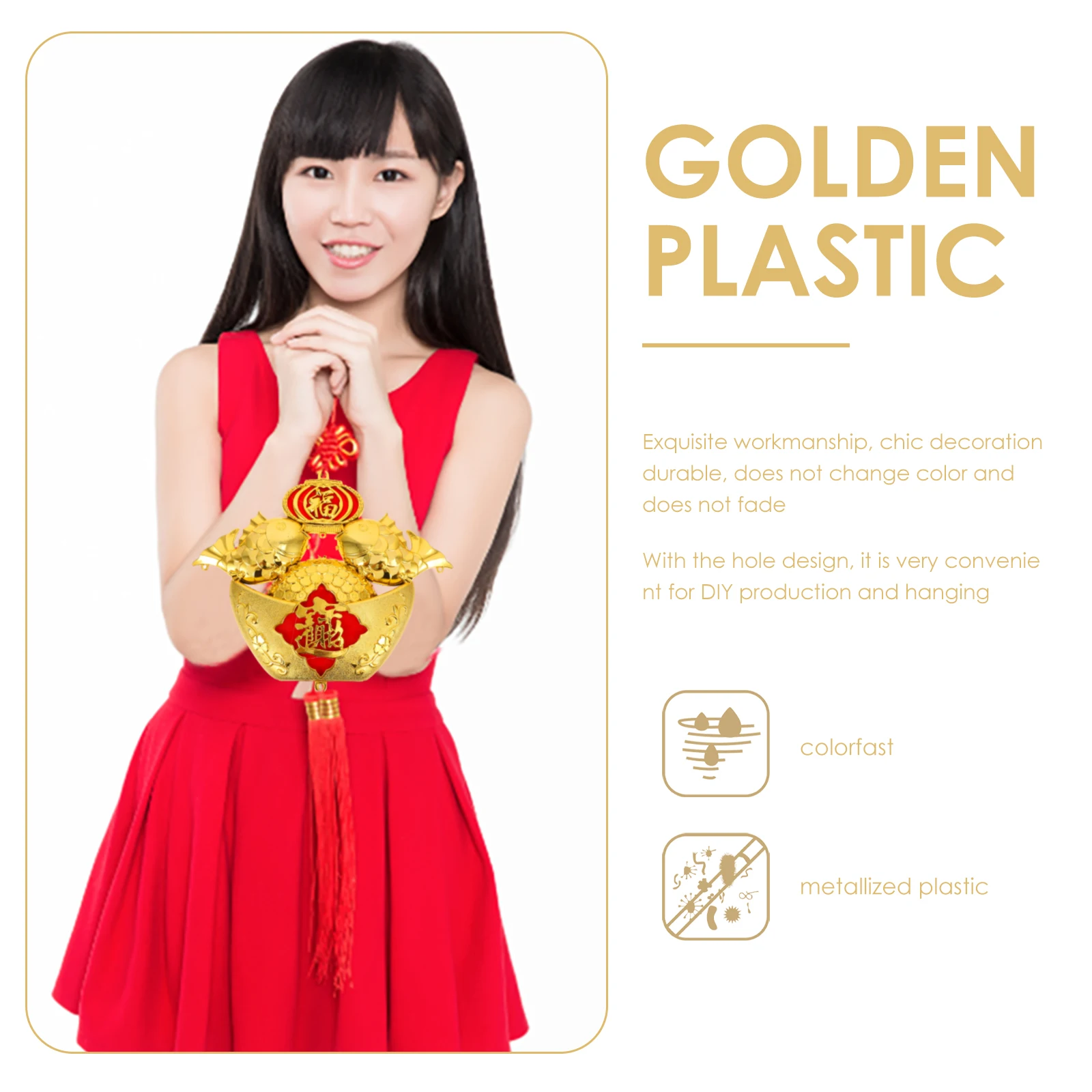 

1Pcs Ingot Goldfish Pendant Chinese New Year Decor Exquisite DIY Craft Long-Lasting Festive Design Spring Festival DIY Pendants