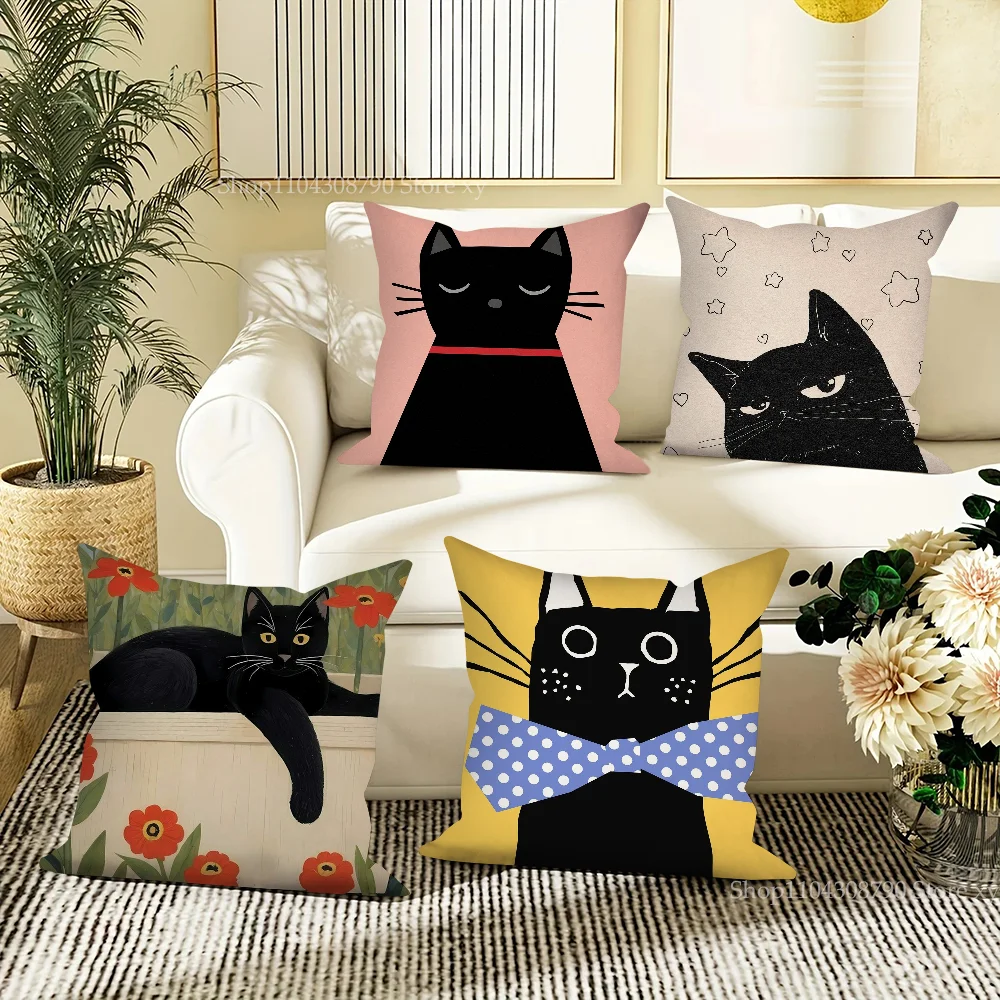

Cute Black Cat Pillow Case Square Pillow Bedroom Sofa Leisure Comfort Cushion Car Living Room Home Decoration 40X40