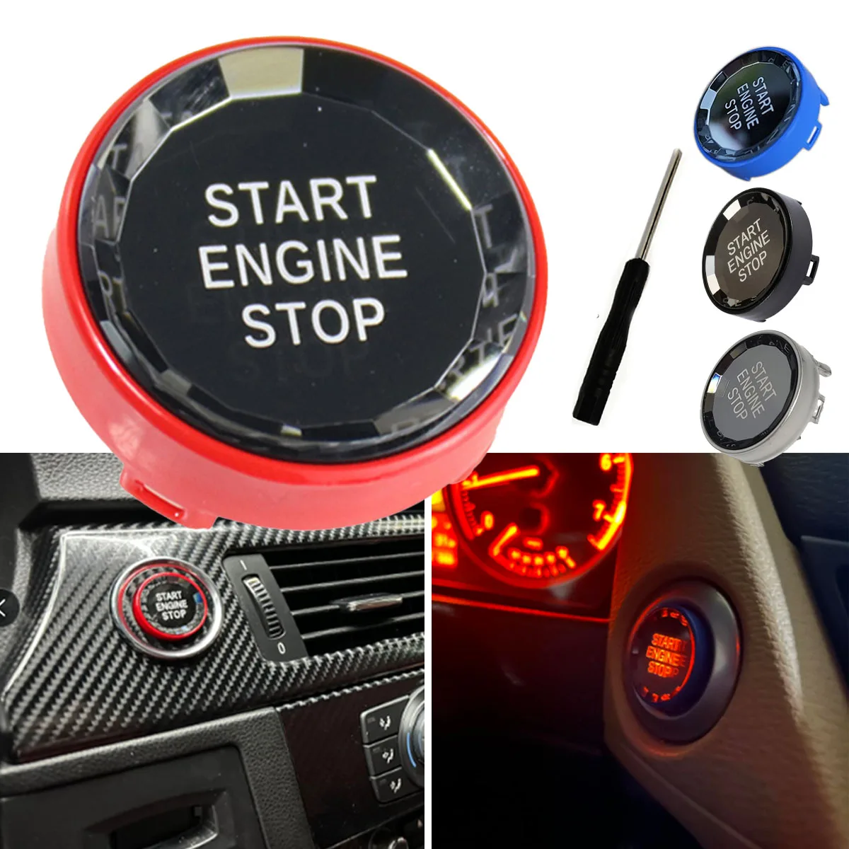 Car Engine START STOP Switch Power Ignition Button Cover Replace for BMW 1 3 5 6 Series E90 E91 E92 E60 Z4 E89 X1 X5 E70 X6 E71