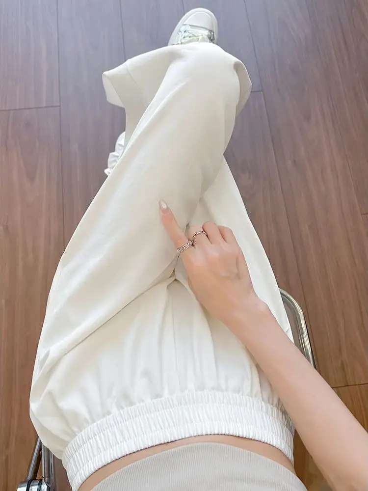 

Однотонные тонкие шелковые хлопковые льняные широкие брюки 2022, новые женские весенне-летние плиссированные свободные повседневные прямые брюки