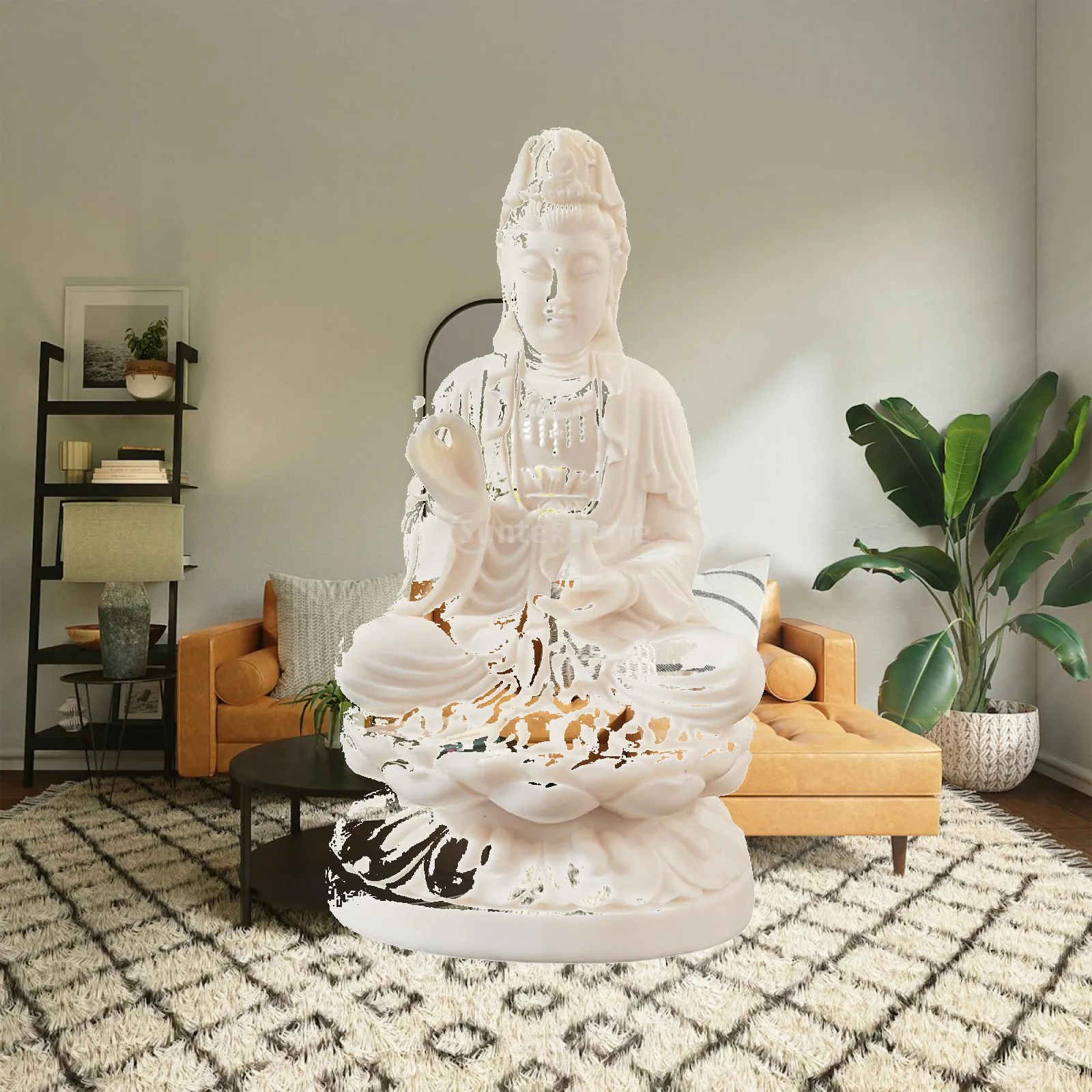 Guanyin Buddha Ornament Ivory Nut Carved Miniature Sculpture White Color for Desk Shelf Car Interior Religious Home Decor Gift