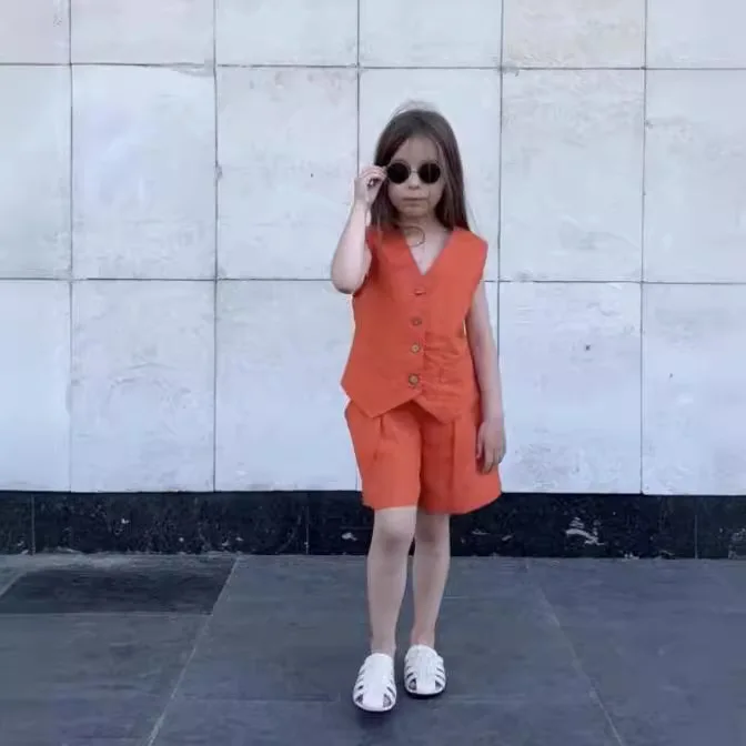

Children's Two Piece Set kids clothes boy clothes baby clothes 2025 Girls Summer Fashion Breathable Vest+Shorts