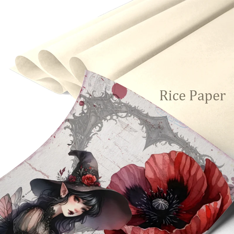 Rice Paper Original Design WuleeGifts Witch Elf Retro Scrapbooking Decoration Vintage Junk Journal S24061501 8PS Craft Papers