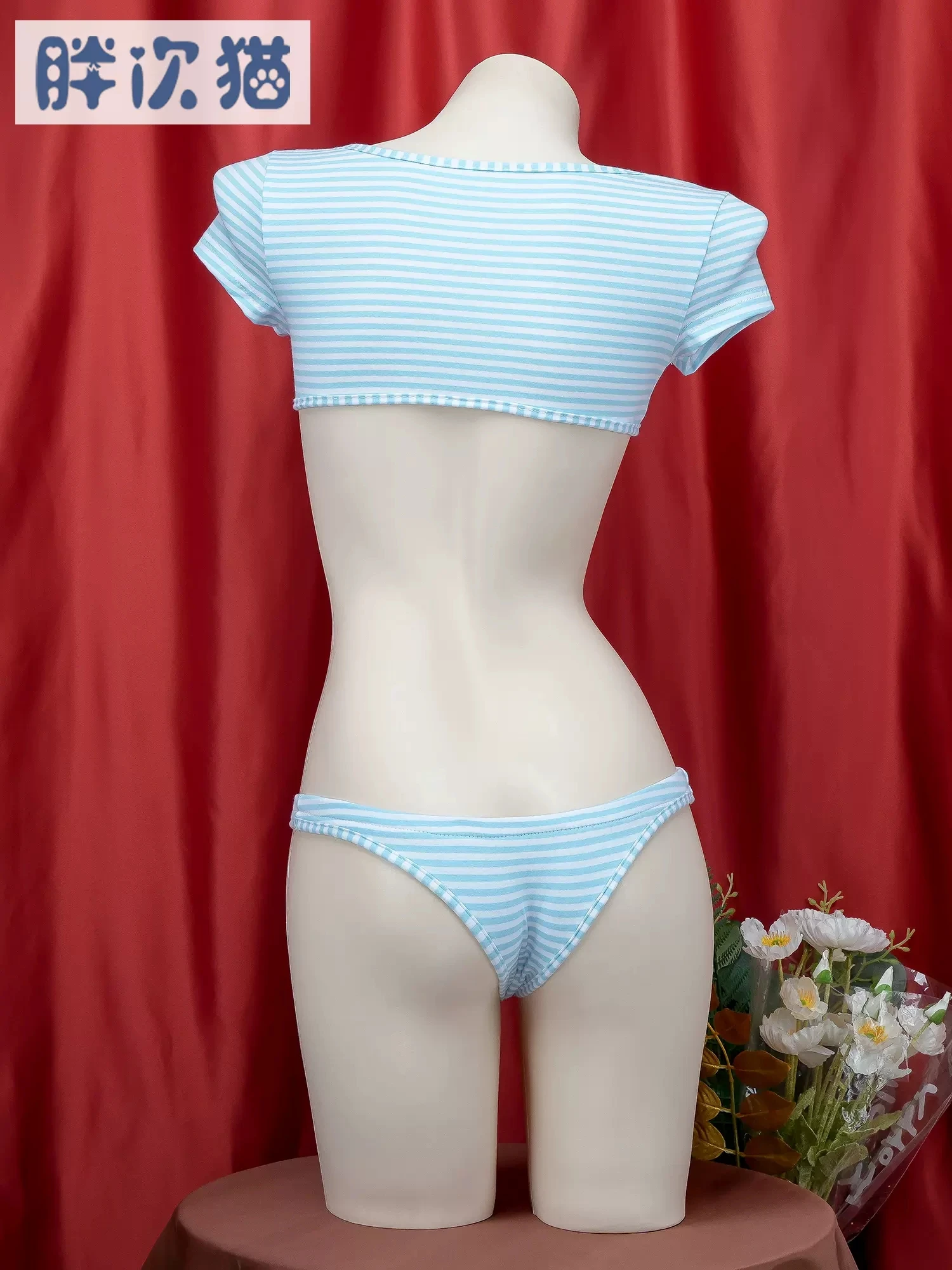 مجموعات ملابس داخلية يابانية مخططة من ثلاث نقاط ، زي تنكري للمدرسة للبنات ، زي بيكيني قصير للغاية