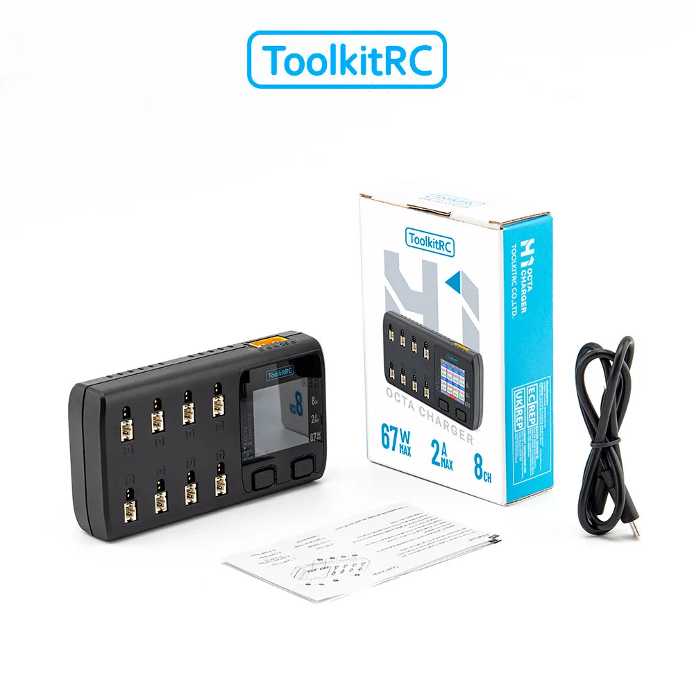 ToolkitRC H1 1S 2A 8 Channel Multi Input & Output Charger, Safe and Easy to Use FPV Accessory