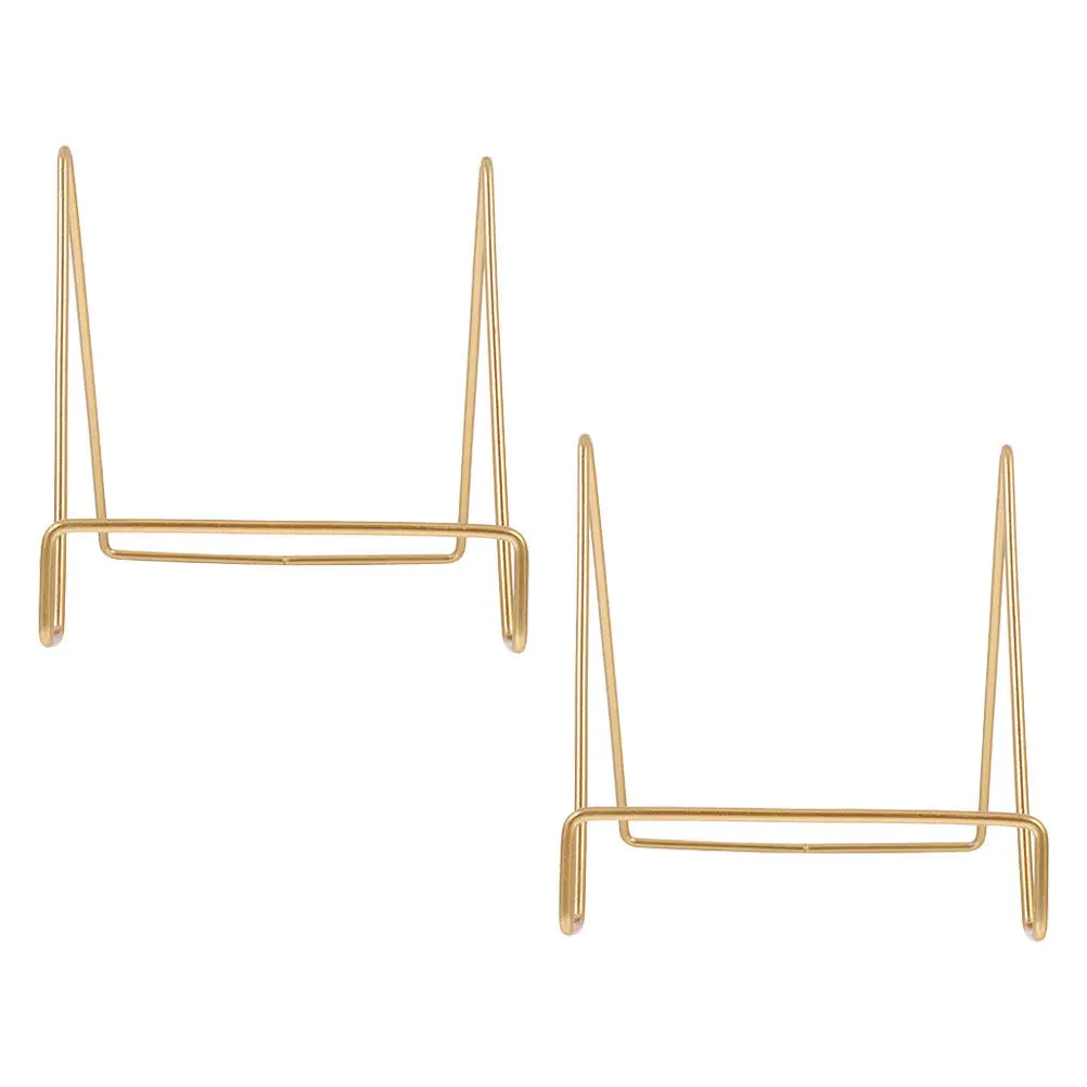 2Pcs Gold Metal Plate Display Stand Heavy Duty Easel Decorative Shelf Bracket for Cookbooks Picture Frames Plates
