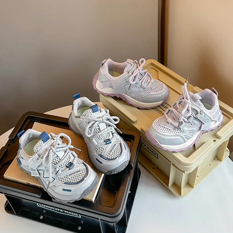 

Children Sneakers Mesh Breathable Boys Girls Basketball Shoes Thick Soft Sole 2026 Brand New Kids Running Shoes Non-slip Trendy