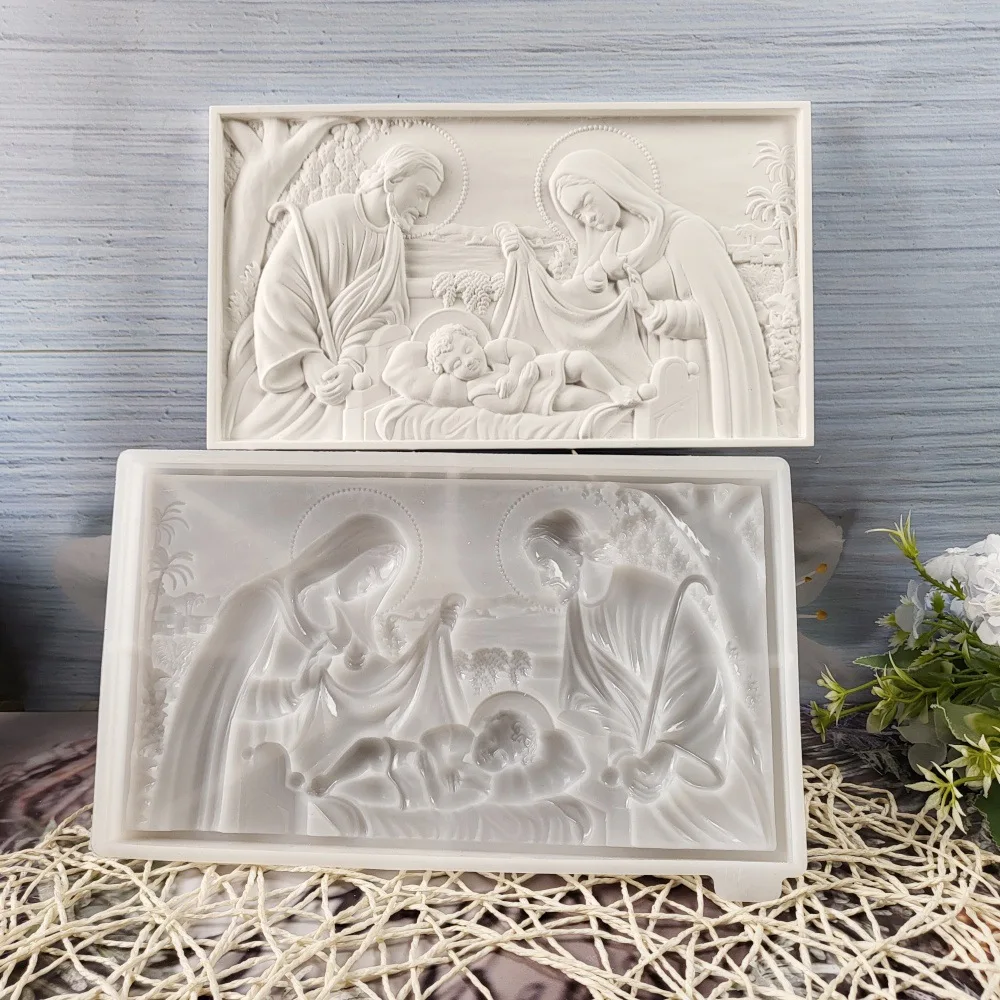 Jezus Śpiący Obraz Relief Cement Beton Forma Ściana Wisząca Prostokąt Statuetka Rodzina Gips Forma Ozdoba Żywica Forma