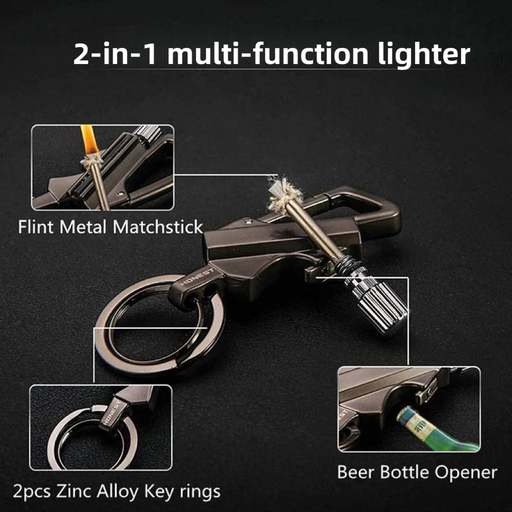 Rechargeable Lighter Multi-Function Keychain Flint Metal Match Starter Bottle Opener for Cigarette Use with Box