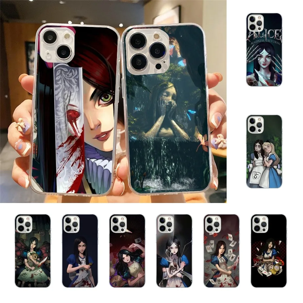 Game A-Alice M-Madness Returns Phone Case For Iphone 15 11 13 14 Pro Max 7 8 Plus X Xr Xs Max 16pro 12mini Transparent Cover