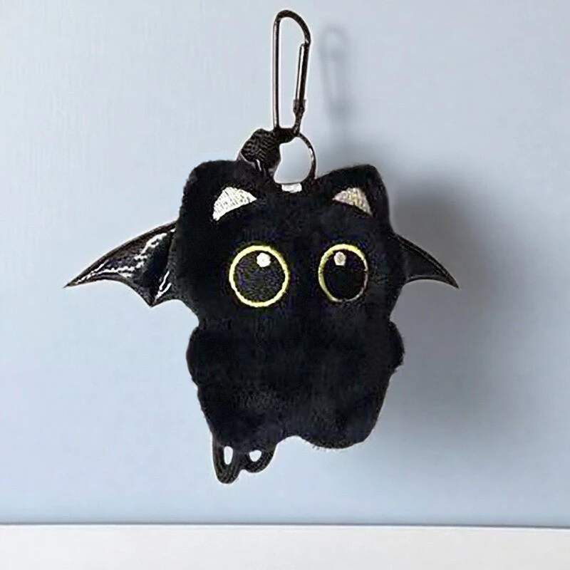 Ghost Wing Black Cat Pendant With Big Eyes Punk Goth Keychain For Bag Backpack Purse Gothic Lolita Aesthetic School Supplies
