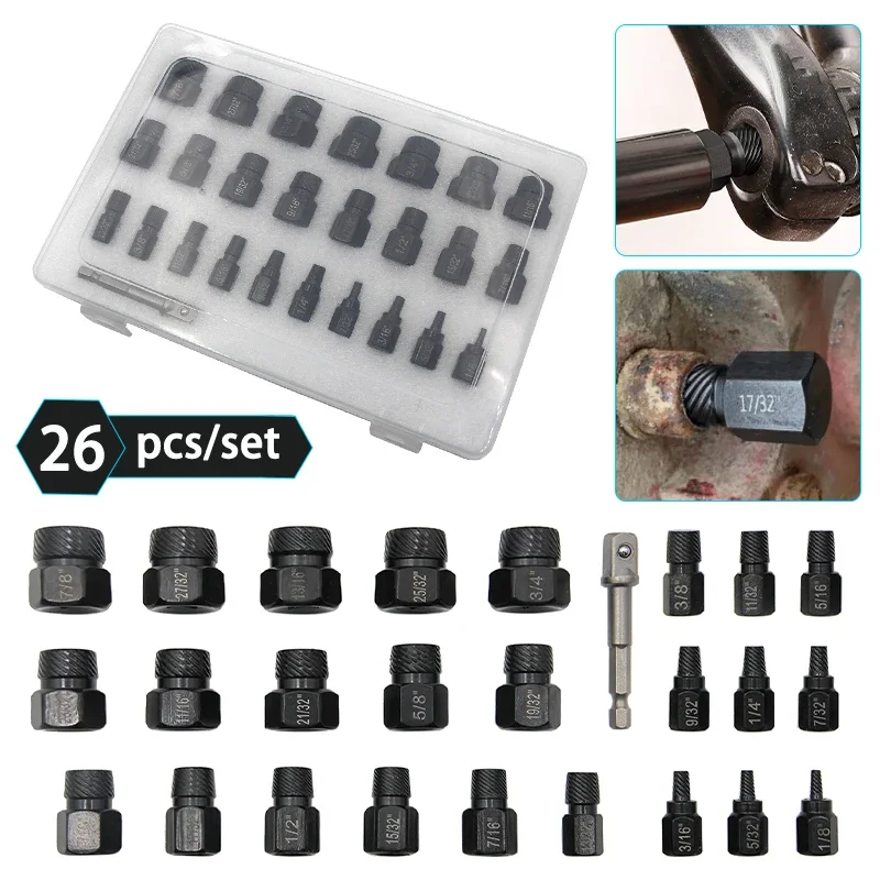 

26Pcs Damaged Screw Extractor Drill Stripped Screw Extractor Remover Set Single Head Broken Screw Bolt Demolition Tools