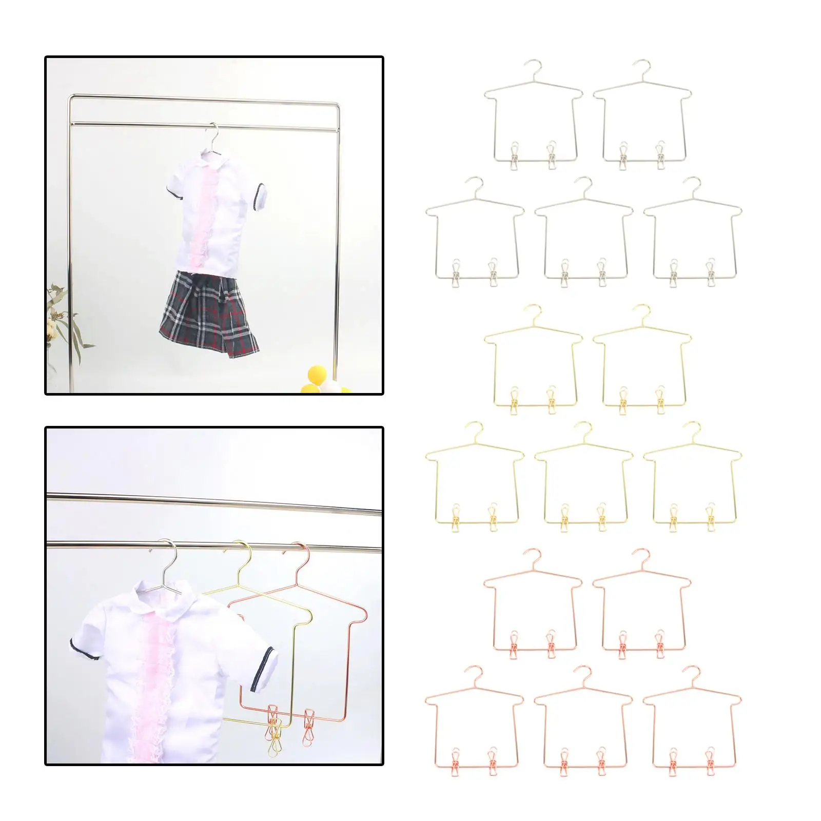 

5x 1:3 Dress Hanger Doll House Coat Rack,toy Furniture Pretend Play,Doll Accessories,BJD Dolls Clothes Hanger with Pants Clips