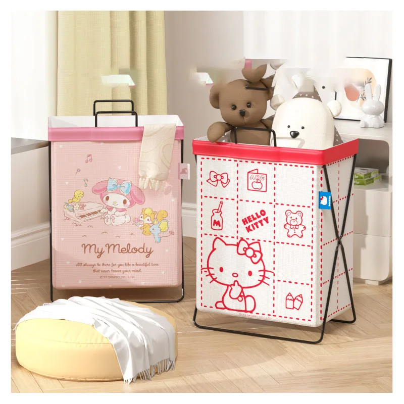 

New Kawaii Sanrio Anime Hello Kitty Y2K Home Foldable Trash Basket Bathroom Dormitory Cute Cartoon Dirty Clothes Storage Basket