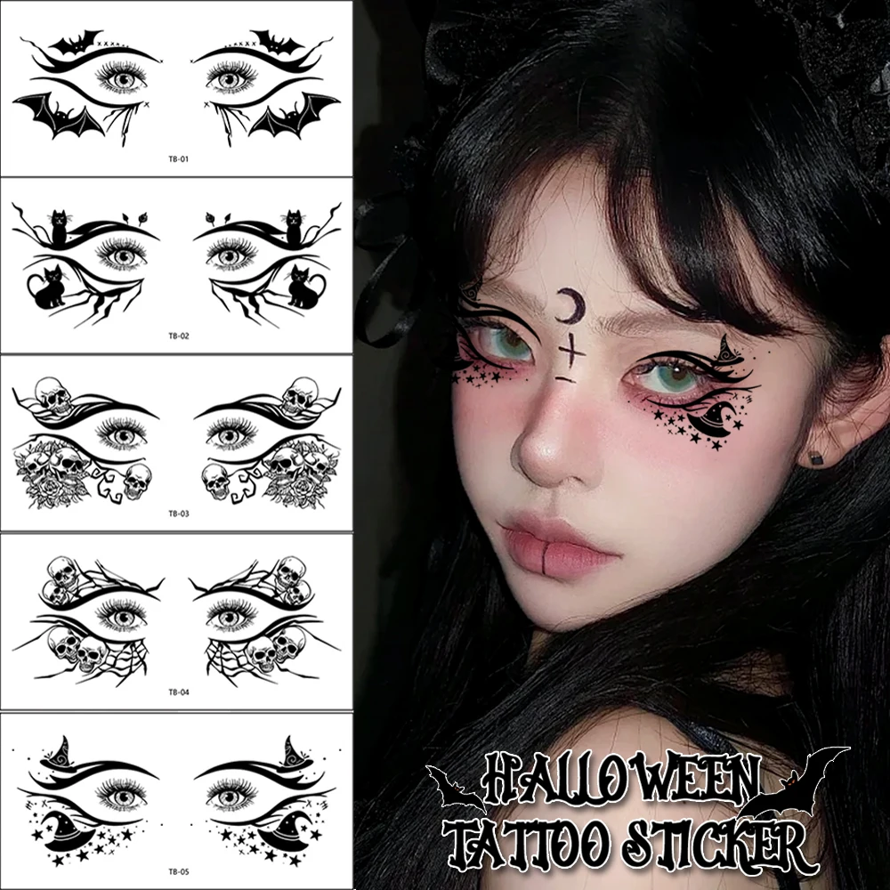 Halloween Eye Corner Tattoo Sticker 10Sheets/set Waterproof Long Lasting Pumpkins Kittens Trees Spiders Pattern Temporary Tattoo