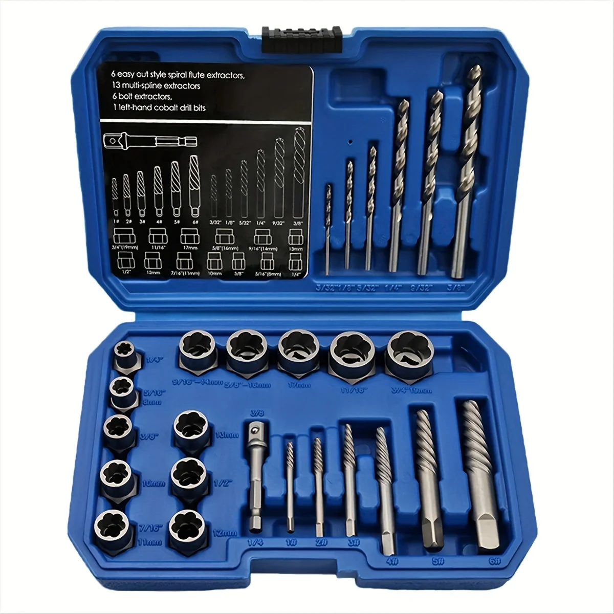 26pcs Set Broken Nut Extractor Extraction Hex Screw Tool Socket BoltNail Nut Broken Wire Extractor