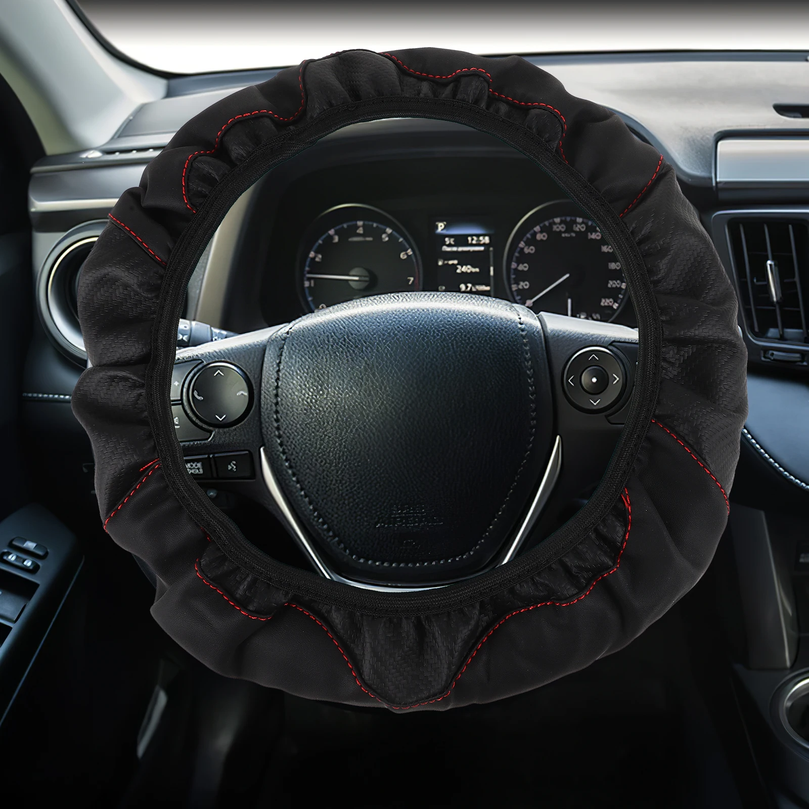 

Carbon Fiber Steering Wheel Cover Universal Fit Anti Slip Elastic Band Car Accessory Women Car Interior Item