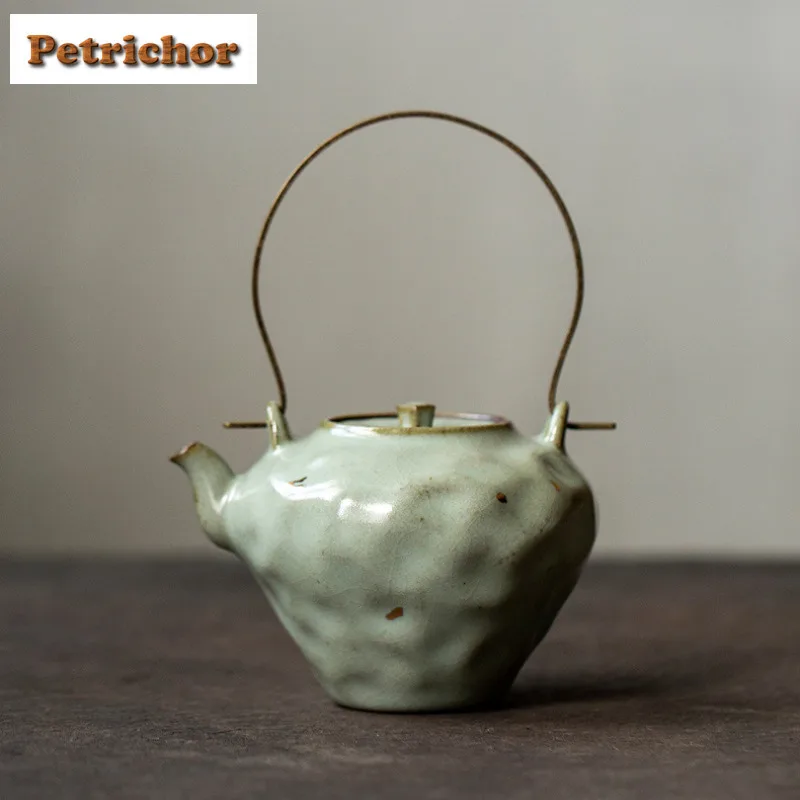 

160ml Spraying Gold Glaze Ru Kiln Lifting Beam Teapot Vintage Tea Infuser Pot Tea Brewing Kettle With Ball Hole Drinkware Craft