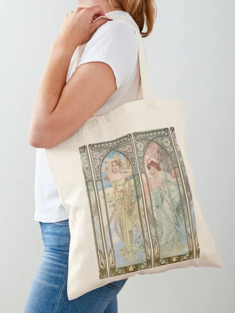 Alphonse Mucha Alfons Mucha Times of the Day Tote Bag women bag Woman shopper bag custom tote tote university