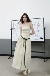 French Retro Strapless Dress, Women'S Summer Haute Couture, Simple And Slim Fitting Long Skirt