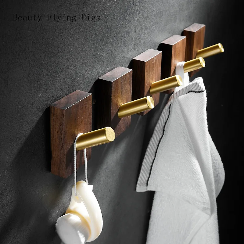 Wall mounted storage Creative Simple Aluminum Solid Wood Clothes Hook Bedroom Clothes Hook Wall Storage Classic Style