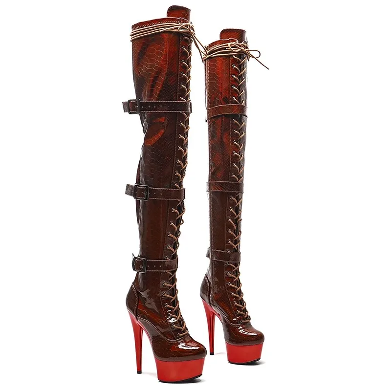 

Auman Ale New 15CM/6inches PU Upper Sexy Exotic High Heel Platform Party Women Over The Knee Boots Pole Dance Shoes 074