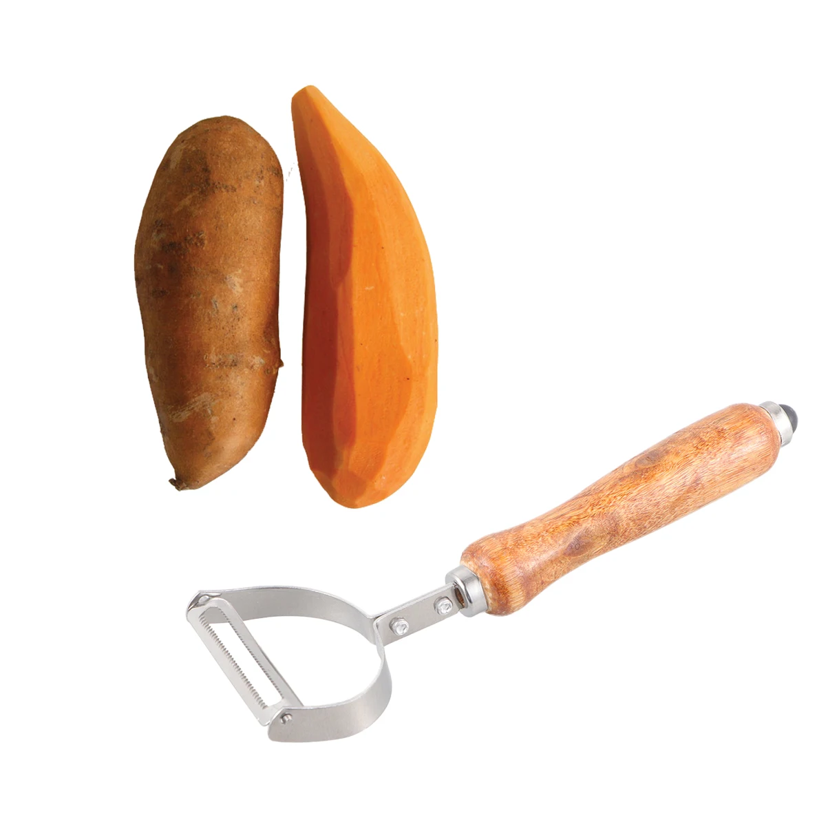 

1Pcs Wood Handle Vegetable Fruit Peeler Stainless Steel Efficient Portable Safe Peel Carrots Potatoes Cucumbers Apples Pears