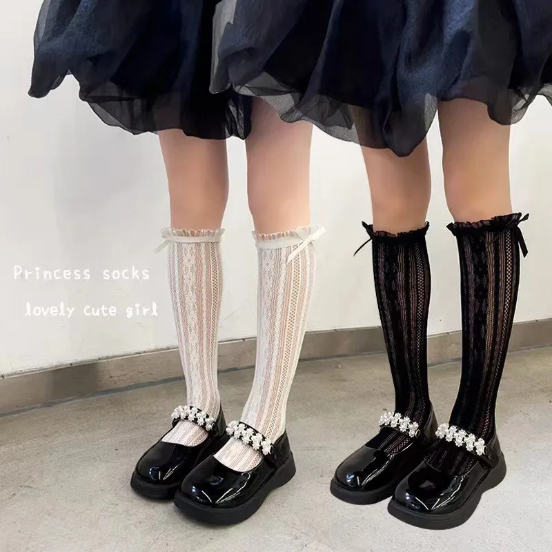 RAISE Baby Spring Summer Thin Lolita Sock Bowknot Knee Mesh Fishnet Stockings JK Lolita Sweet Girl Lace Frilly Ruffle Long Socks