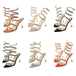 Women Luxury Party 8.5cm High Heels Summer Sexy Nightclub Sandals Female Red Green Ankle Strappy Roman Gladiator Crystal Sandles