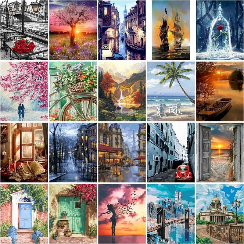 

CHENISTORY 60x75cm Paint by numbers Handpainted Canvas painting Scenery Painting by numbers For adults Home decor