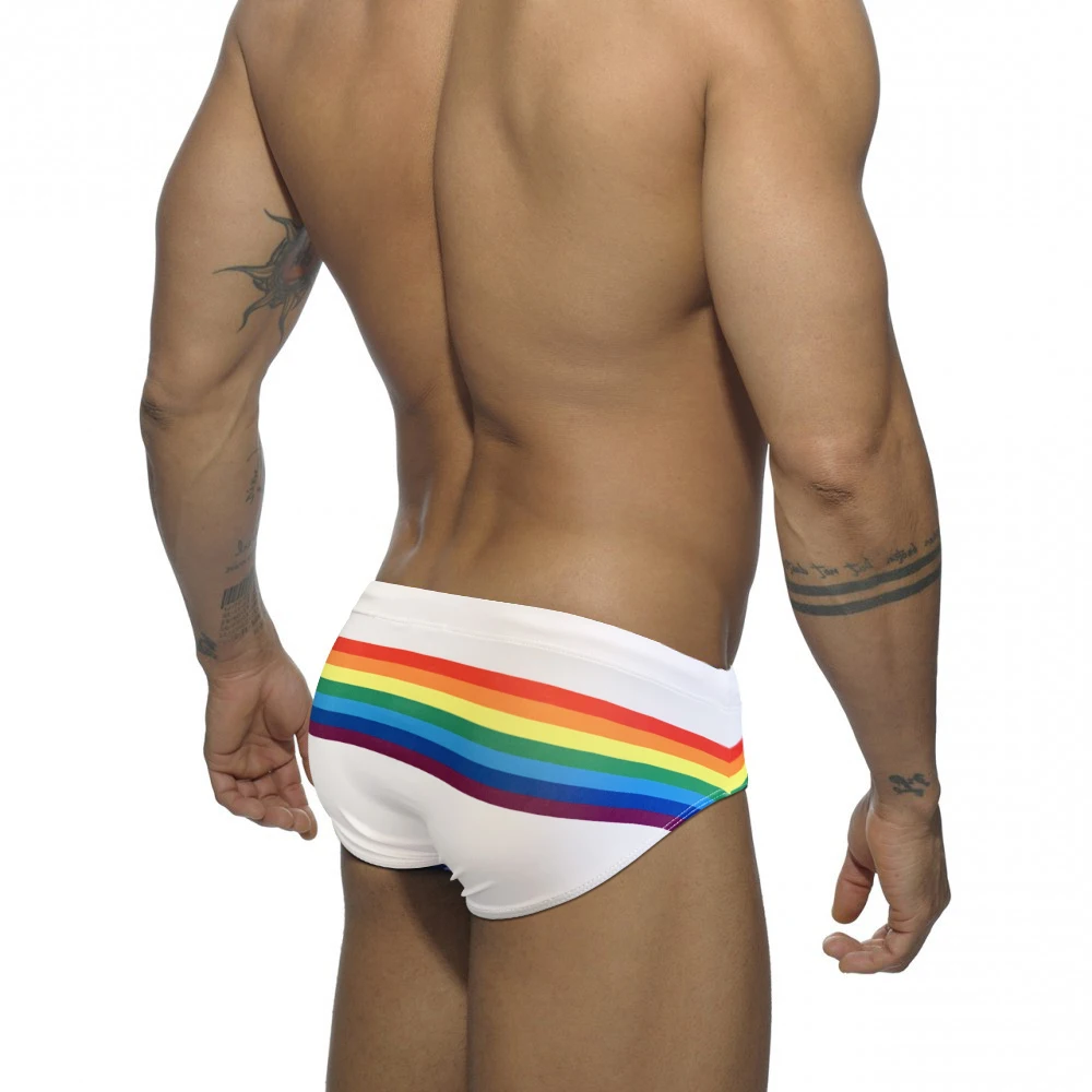 Rainbow Striped Mens Swimwear Sexy Male Swimsuit Europe America Fashion Pad Push Up Bathing Suit Sport Beach Surfing Swim Briefs