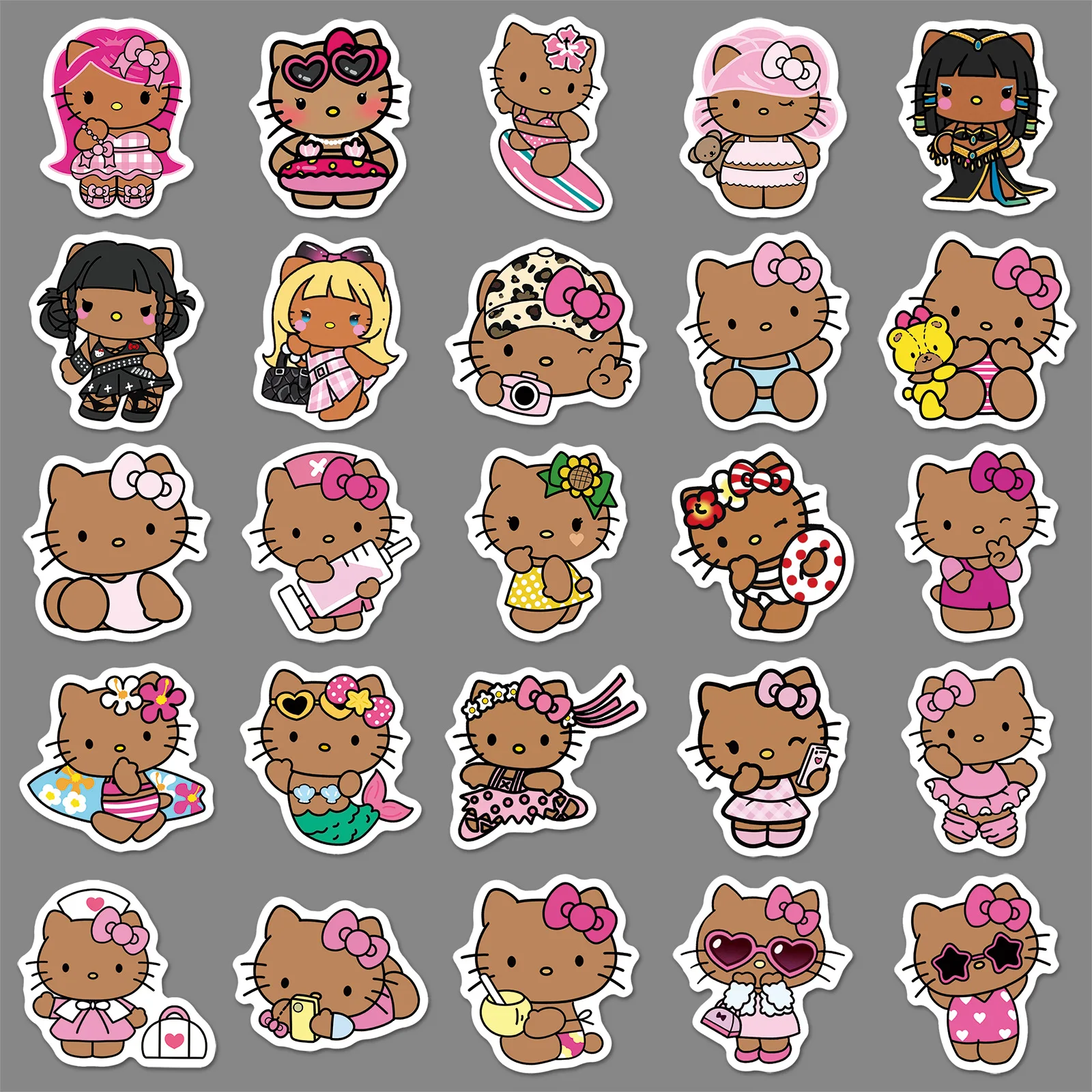 

50PCS Black Skin Hello Kitty Stickers Cartoon Cute Funny Doodle Creative Decoration DIY Refrigerator Diary Desk Skateboard Diary