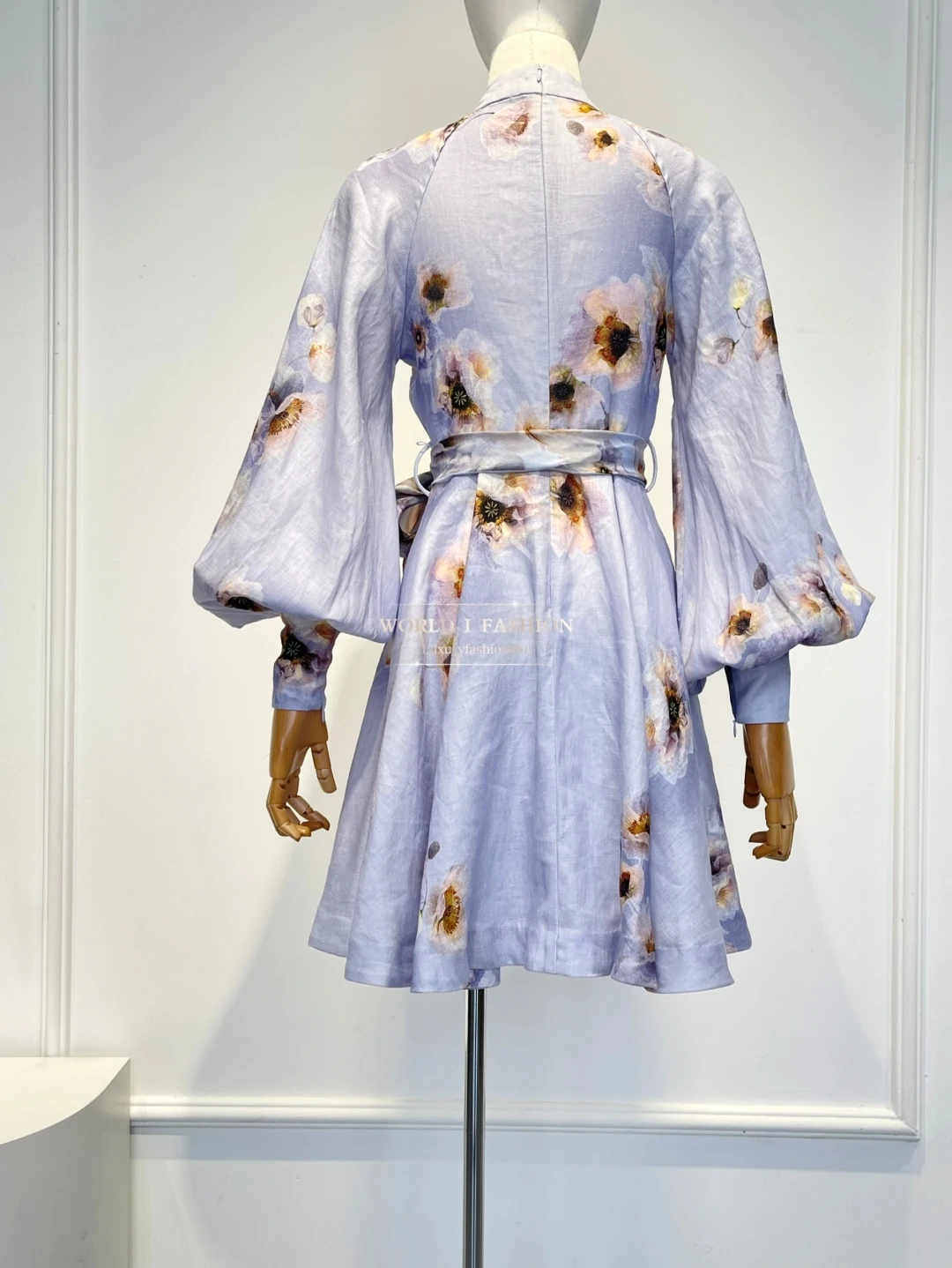 Spring Autumn Violet Purple Floral Print Long Sleeve Ruffles Mini Dress