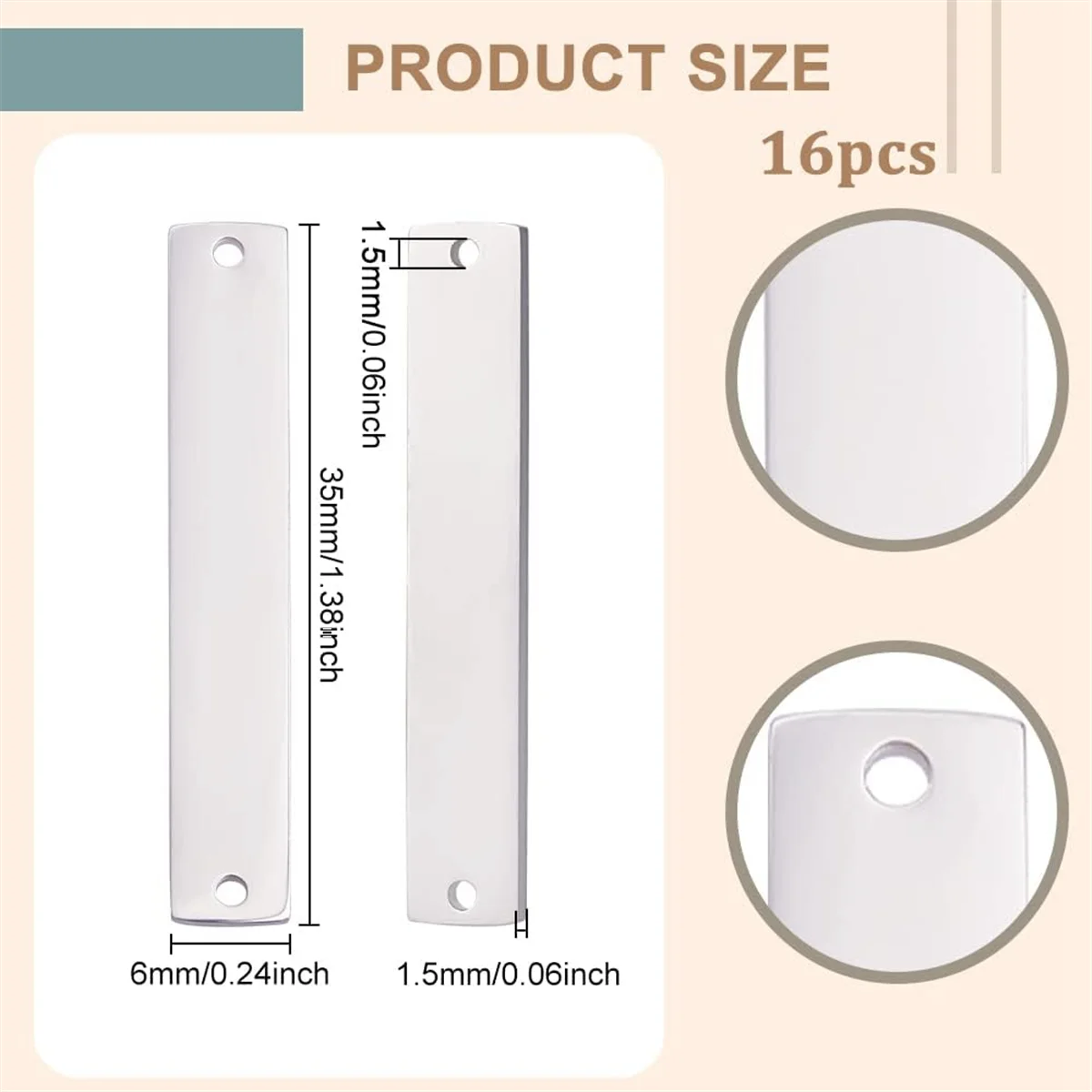 SSR 16Pcs 304 Stainless Steel Connector Charms, Blank Tags Rectangle Stamping Blank Tags with 2 Holes for Engraving