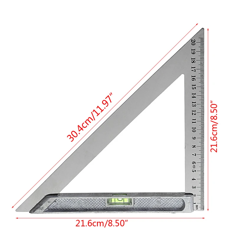 150mm untuk Penggaris Segitiga Paduan 90° dengan Pengukur Pengerjaan Kayu Horizontal Manik T