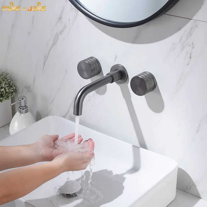 

Double handle concealed wall basin faucet gun gray embedded wall outlet cold and hot water single handle basin faucet