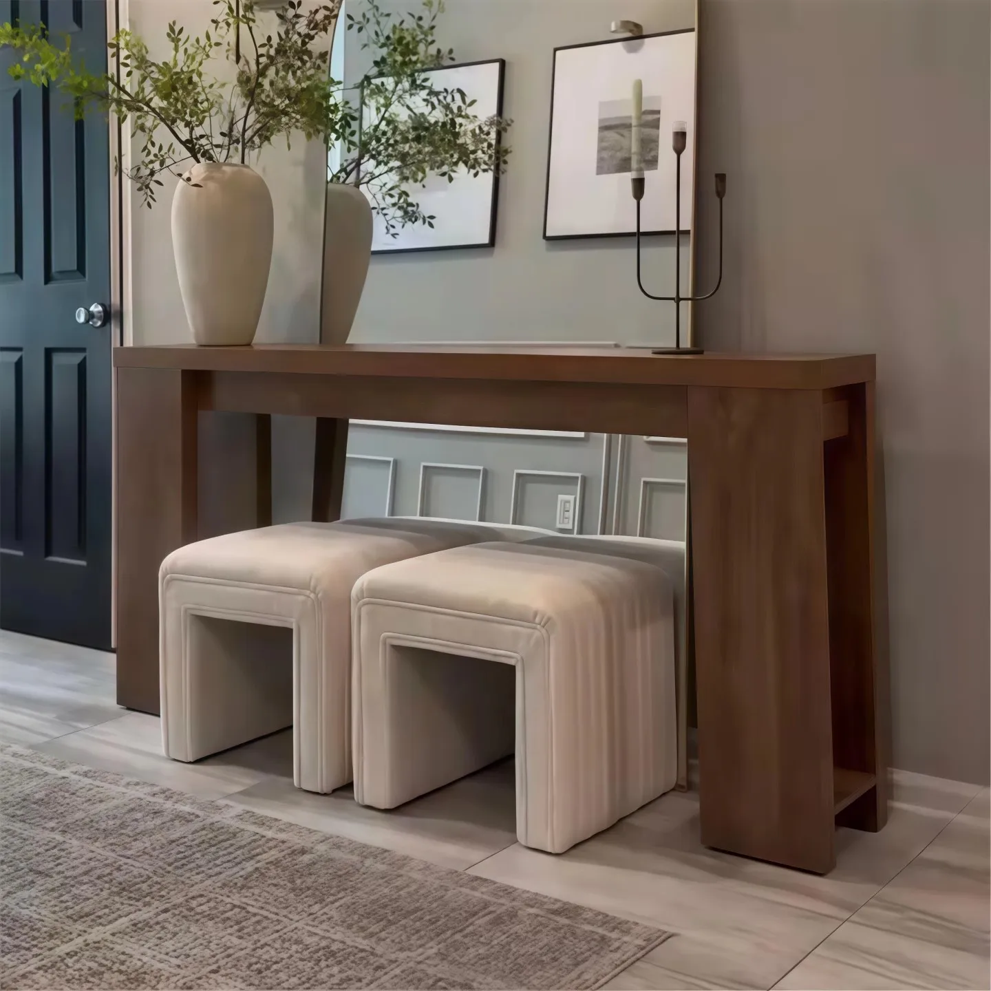 Log entrance cabinet Solid wood narrow entrance table Home designer Retro entrance foyer entrance table