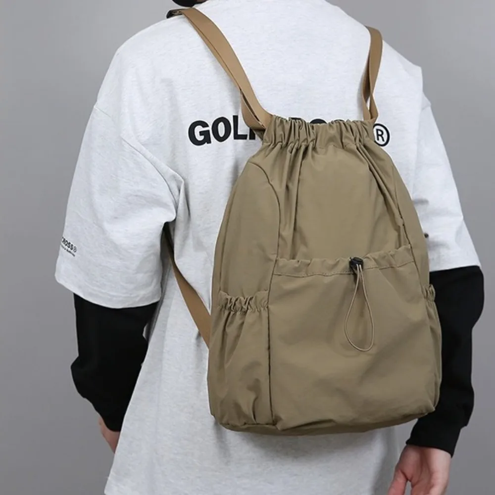 Casual Solid Color Travel Backpack Korean Style Lightweight Drawstring Backpack Large Capacity Foldable Student Schoolbag Sports