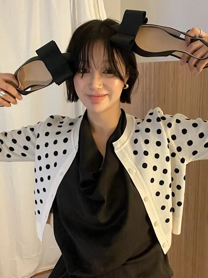 

Spring New Soft Polka Dot ort Knitted Open Cardigan Women's Casual Top Agel Quali Faionable Knitwear Jaet