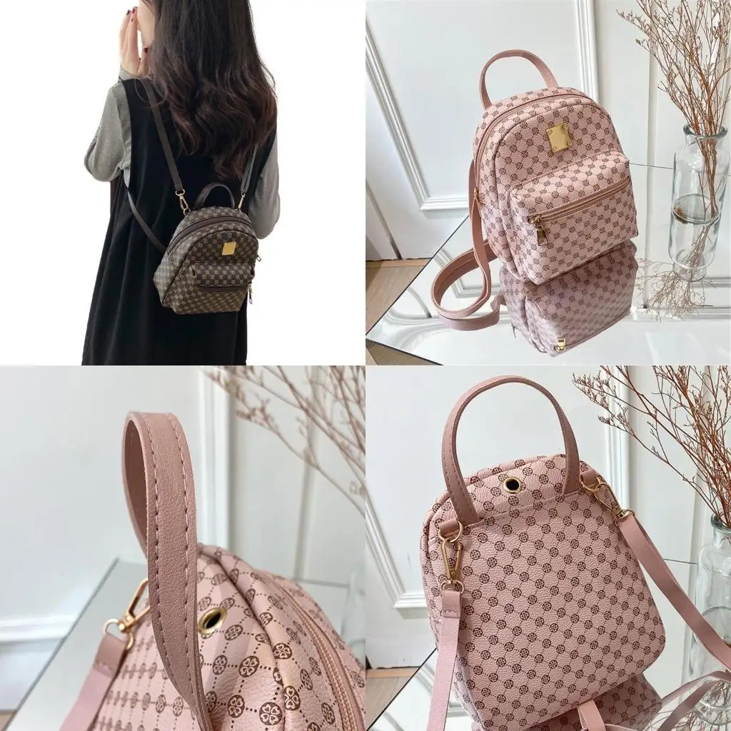 

D46D Fashionable Printed Shoulder Bag PU Leather Backpack Travel Rucksack for School Work and Shopping Needs