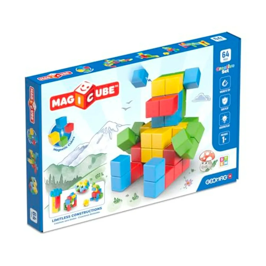 

Магнитные блоки Magicube: 64 больших магнитных кубика с животными сафари, разноцветные, развивающая STEM-игрушка для малышей 1-3 лет, для развития сенсорики и конструирования