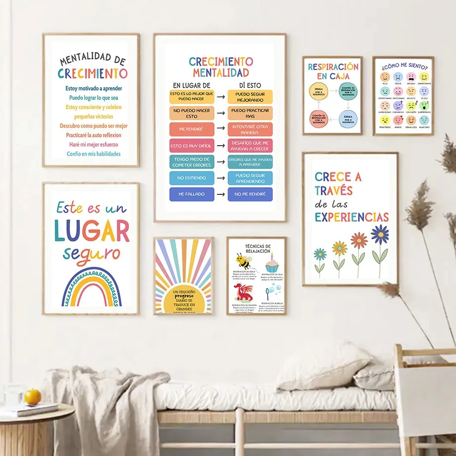 Spanish Growth Mindset Social Worker Room Decor Counselor Therapy Poster Canvas Painting Wall Art Mental Health Classroom Quo