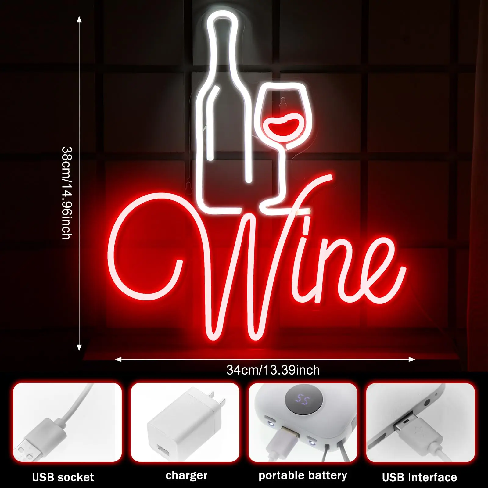 Bar Decor Neon Signs  Lights with USB Cable Wine Lovers Gifts Party Decoration Signs for Home Bar Living Room Bedroom Club