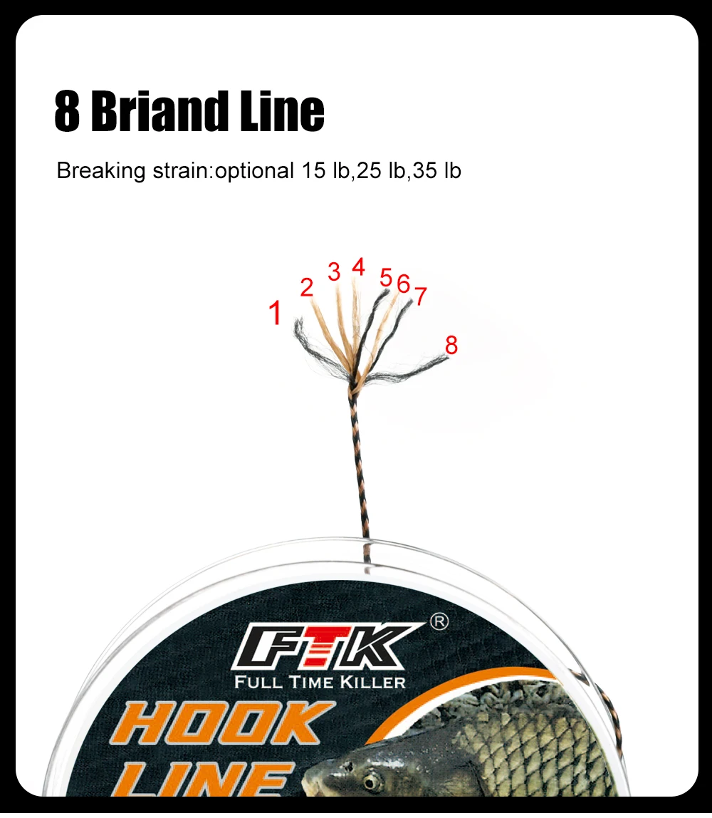 FTK 20m Karpfen-Angelschnur Weiche Hakenverbindung 15/25/35LB Karpfen-Hooklink Unbeschichtete Geflechtschnur für Hair Rig Karpfen-Angelausrüstung – Detail 3
