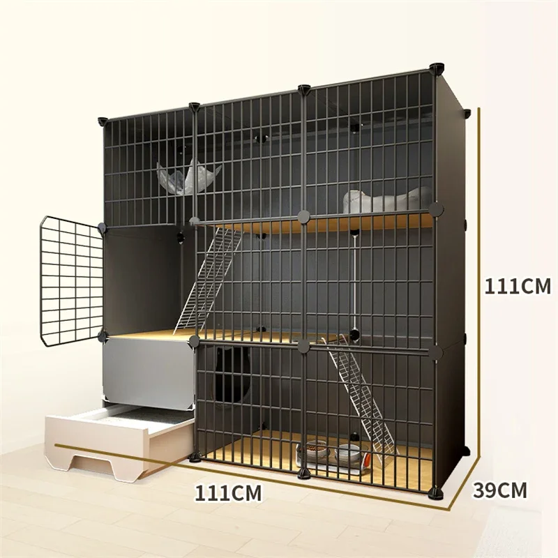 # modern Iron mesh Cat Cages multi-layer space Cat Villa with Litter box Toilet pet Cage for Cats Indoor Cat house Dog Cage